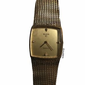 Vintage Elgin Gold Tone Mens Wrist Watch with Duchess Watch Band - For Parts